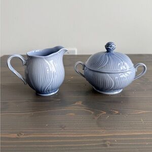 Vintage  Mikasa Spring Cornflower Blue Sugar Bowl and Creamer Set